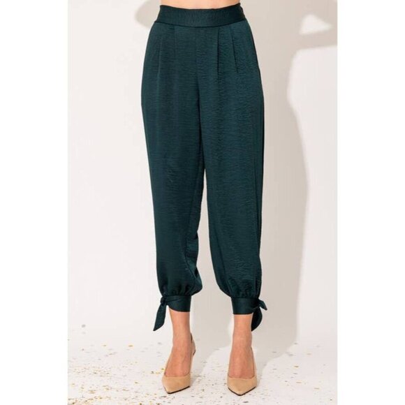 Green Bottom Tie Satin Pants - Picture 4 of 8